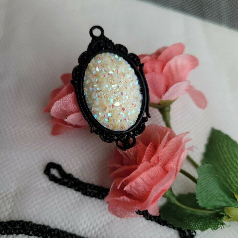 AB Druzy Rhinestone Goth Victorian Black Necklace